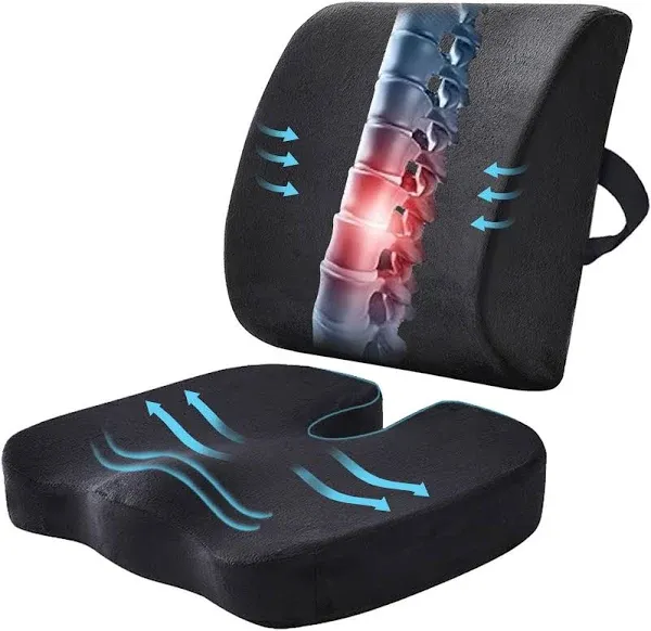 FORTEM Seat Cushion and Lumbar Support for Office Chair, Desk Chair Cushion, Memory Foam Office Chair Cushion, Non Slip Sitting and Back Pillow for Gaming, Car Seat Cushion, Chair Pad