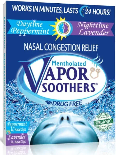 Vapor Soothers Nasal Dilator Clips, Instant Nasal Congestion Relief, Nighttime Lavender, 28 Count, Drug Free