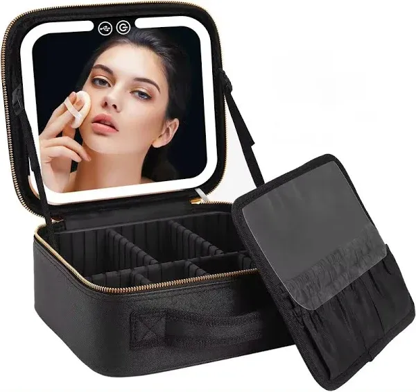 VANMRIOR Travel Makeup Bag with LED Lighted Make up Case with Mirror 3 Color Set