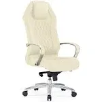 Zuri Furniture Modern Ergonomic Sterling Genuine Leather Executive Chair with Aluminum Base - Cream