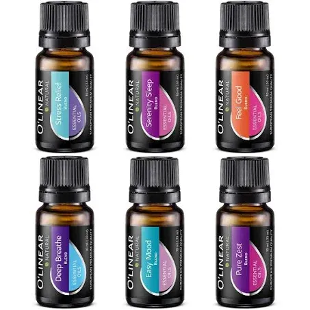 O'linear Top 6 Blends Essential Oils Set - Aromatherapy Diffuser Blends Oils for Sleep, Mood, Breathe, Muscle Relief, Temptation, Feel GOOD, Anxiety