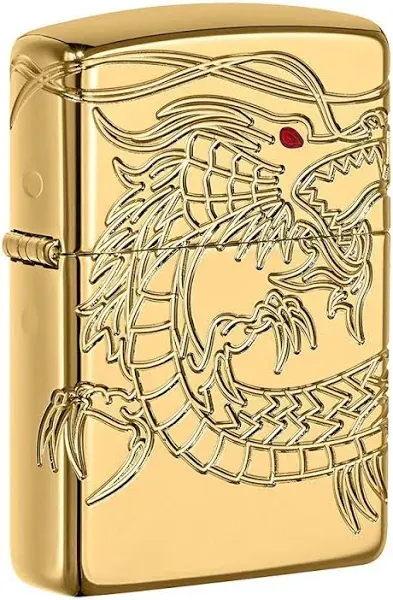 Zippo Chinese Dragon Armor High Polish Gold Plate Pocket Lighter