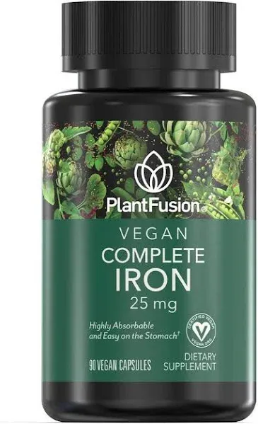 PlantFusion Vegan Iron Supplements from, Premium Plant Based Iron Supplements for Women and Men (25mg), Plus Folate & B12, 90 Veggie Capsules