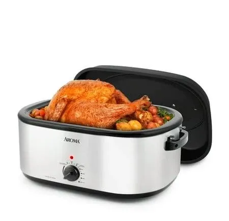 22 Quart Electric Roaster Oven with High-Dome &amp; Self-Basting Lid Stainless Steel