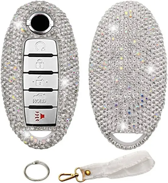 Key Fob Cover Compatible with Nissan Altima Maxima Murano Rogue Sentra Armada Sedan GTR Pathfinder Infiniti EX FX X G JX M Q QX Bling Crystal Diamond Key Shell (Silver)