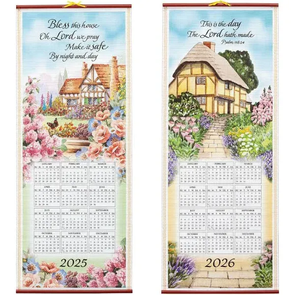 Dual-Sided 2 Year Scroll Calendar Bless This House Design – Ideal for Small S...