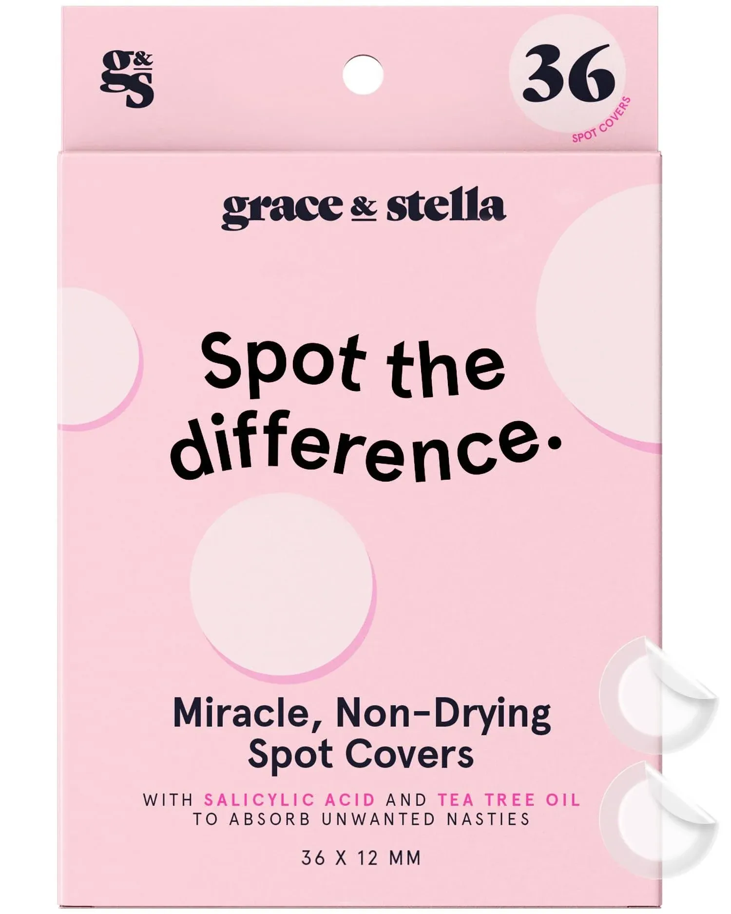 Grace & Stella Invisible Pimple Patches (Round, 36 Count) Hydrocolloid Patches for Blemishes Dermatologist Tested SP