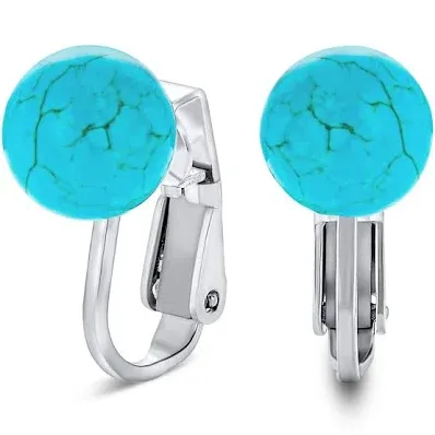 Gemstone Ball Clip On Earrings .925 Sterling Silver