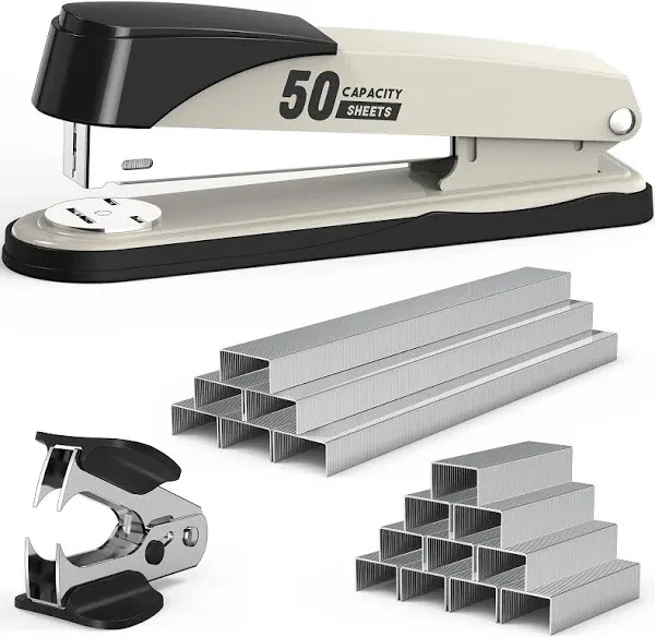 Swihauk Metal Stapler Heavy Duty 50 Sheet Capacity with 1750 Staples and Staple Remover, Full Strip Staplers for Desk, No Jam, Non-Slip Office Stapler