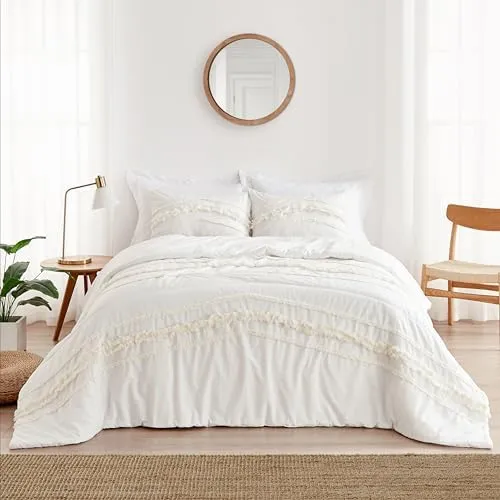 Sweet Jojo Designs Ivory Boho Macrame Fringe 3pc Queen-size Duvet Comf