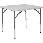 Emma + Oliver 2.79-Foot Square Height Adjustable Granite White Plastic Folding Table