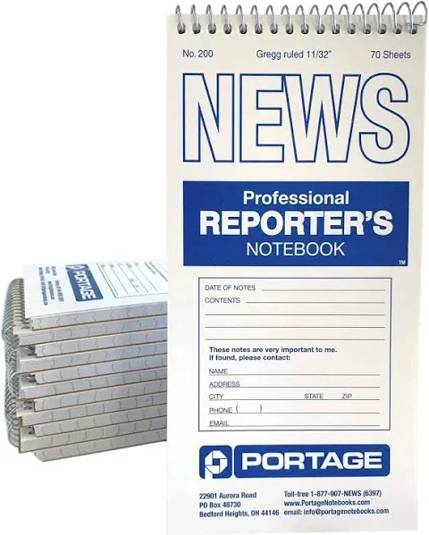 Portage Reporters Notebook #200 Gregg Ruled 4 x 8 Professional Spiral Notebook for Taking Notes in The Field - 140 Pages