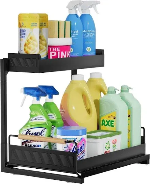 Under Sink Organizers and Storage, Kitchen Under Sink Organizer, Slide Out Under Sink Storage for Bathroom 2 Tier Under Cabinet Organizer (Black, 1Pack)