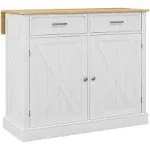 HOMCOM Rolling Kitchen Island with Drop Leaf Wood Breakfast Bar, Farmh