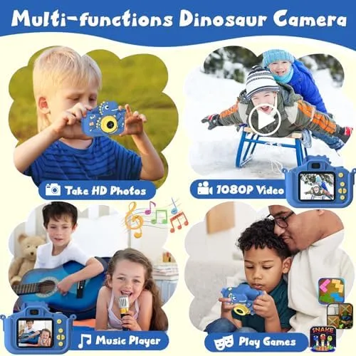 NIDOOT Dinosaur Kids Camera, HD Selfie Toddler Camera, Christmas Birthday Toy...