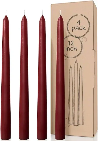 CANDWAX 12 inch Taper Candles Set of 4 - Dripless and Smokeless Candle Unscented