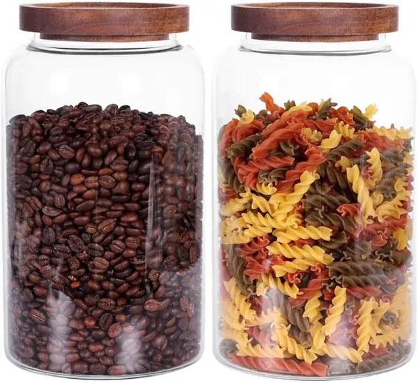 Leaves and Trees Y Large Glass Jar with Airtight Lid Set of 2 93 fl OZ(2750ml) Glass Canister Set, Glass Food Containers Wooden Lid Suit for Kitchen Pantry for Flour, TE