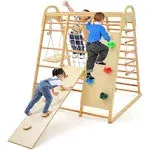 Costway 8-in-1 Jungle Gym Playset, Wooden Climber Play Set with Monkey Bars Colorful