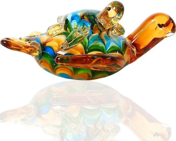 EUSTUMA Hand Blown Glass Sea Turtle Figurines Ornament