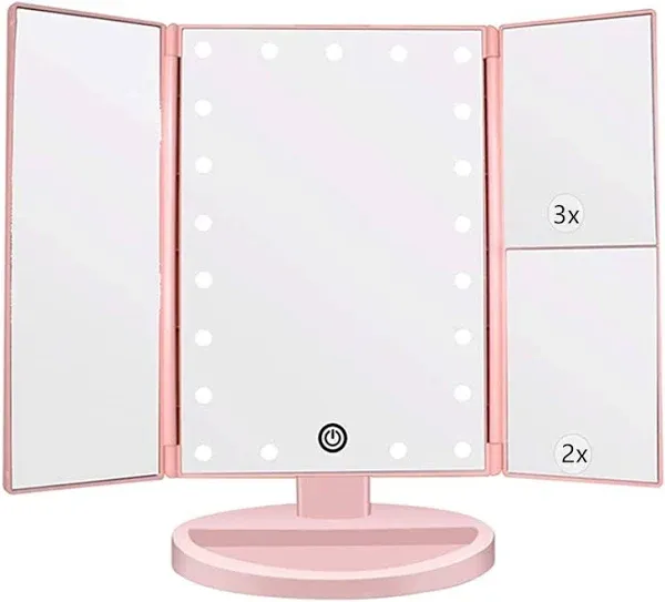 Flymiro Tri-fold Lighted Vanity Makeup Mirror with 3x/2x Rose Gold 