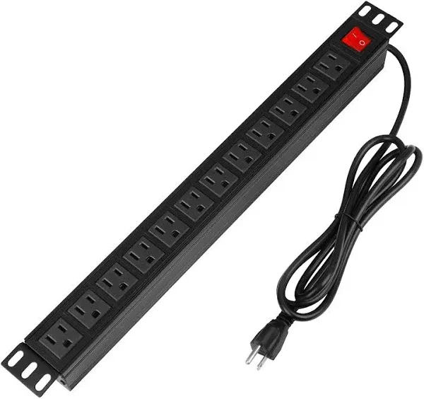 BTU Power Strip Surge Protector Rack-Mount PDU, 12 Outlet Power Strip with Switch, Metal Mountable Power Strip Heavy Duty for Server Racks, Garage Shop Power Strip, Industral Commercial (Black 6FT)