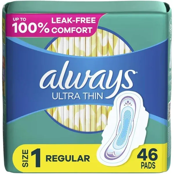 Always Ultra Thin Flexi-Wings Jumbo Regular Pads, Size 1 (46 ct)