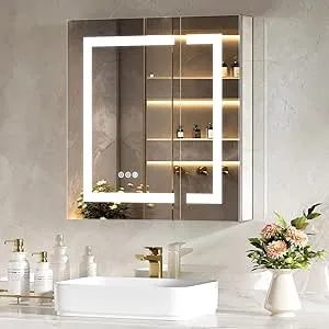 LED Lighted Medicine Cabinet with Mirror,Bathroo<wbr/>m Mirror Cabinet with Lights, Ou