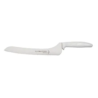 Dexter Sani-Safe® Stainless Steel Scalloped Offset Bread Knife with White Polypropylene Handle - 9"L Blade