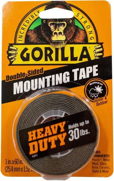 GORILLA HEAVY DUTY MOUNTING TAPE DOUBLE SIDED BLACK HOLDS 30LBS 1&#034;X60&#034; 5121538