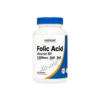 Nutricost Folic Acid (Vitamin B9) 1000 mcg, 240 Caps - GF &amp; Non-GMO - EXP12/2026