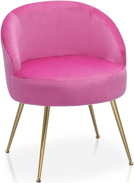 MoNiBloom Upholstered Velvet Accent Chair Girl's Pink Vanity Chair, Mid-Century Modern Barrel Chair w/Golden Metal Legs, Retro Leisure Reading Comfy Lounge Chair for Living Room Bedroom