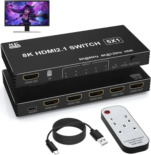 8K HDMI 2.1 Switch 5V1 4K 120Hz