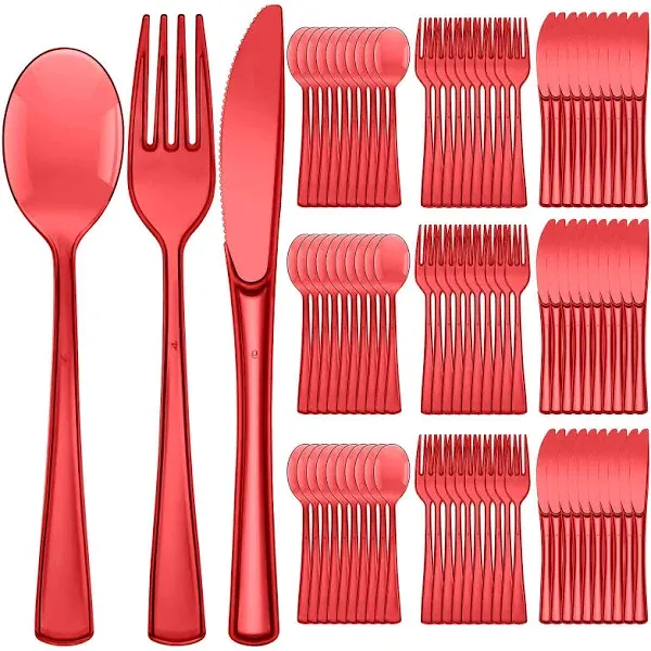 Exquisite 150 Pack Plastic Utensils Heavy Duty Cutlery Set 50 Plastic Forks 50 Plastic Spoons 50 Plastic Knives Perfect Plastic Silverware