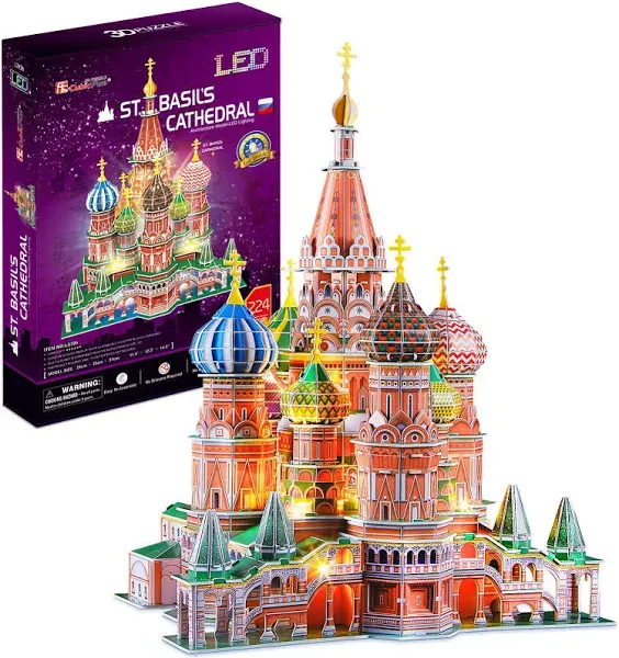 NEW! CubicFun LED Russia Cathedral 3D Puzzles Adults Kids St.Basil&#039;s Cathedral