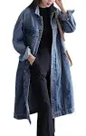 Womens Long Jean Jacket Loose Long Sleeve Button Down Denim Jacket Trench Coat