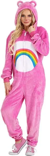 Cheer Bear Adult Care Bear Onesie | Care Bears Costumes | Adult | Unisex | Pink/Red/White | S | FUN Costumes