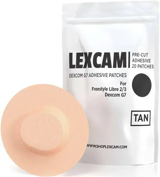 Dexcom G7 and Stelo Adhesive Patches, Pack of 20, Lexcam CGM Covers, Color Tan, Sensor is NOT Included