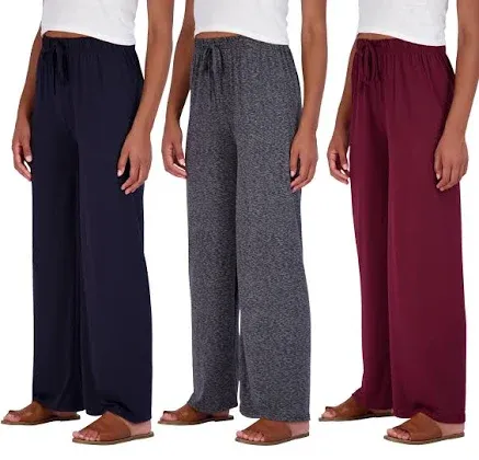 Real Essentials 3 Pack Soft Pallazo Pajama Pants for Women, Wide Leg Comfy Casual Lounge Yoga Capri Pants (Plus Size)