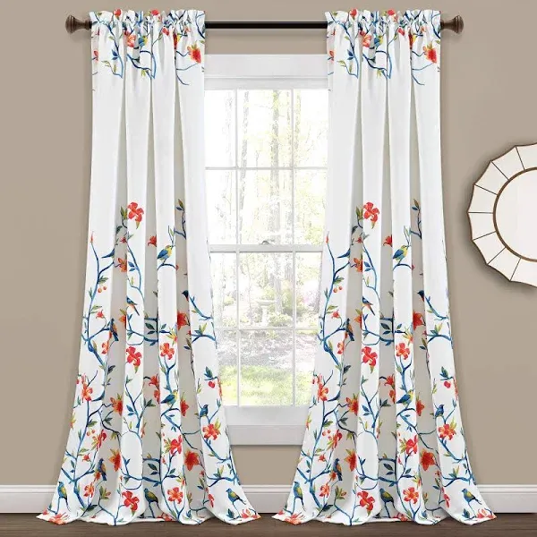 2pc 84x52" Birds Light Filter Window Curtain Panels White Lush Décor - Open Box