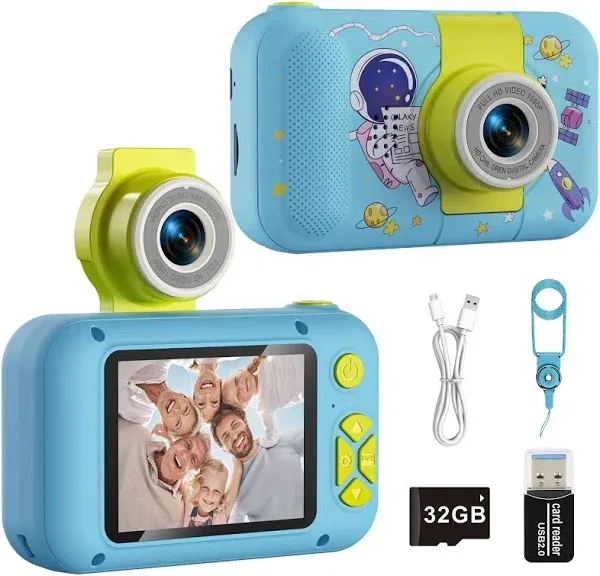 Kids Camera Toy, 180° Flip Len Kids Digital Camera, Video Camera, Kids Selfie Camera with Educational Games, Festival Birthday Gift for 3 4 5 6 7 8 9 10 11 Years Girls Boys