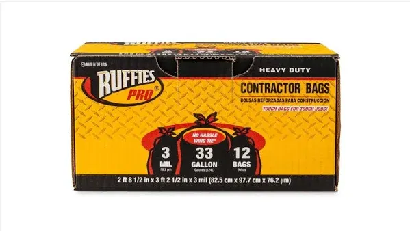 Ruffies 6030471 WING TIE CONTRACTOR BAG - 33 GALLONS - - BLACK pack of 12