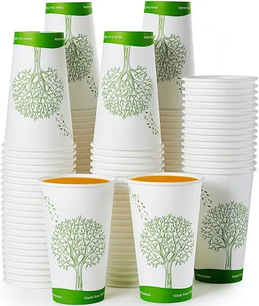 ECOLipak 210 Count 16 oz Compostable Cups, Biodegradable Disposable Paper Cups with PLA Lined, Eco-friendly Paper Coffee Cups for Party, Picnic,Travel,and Events