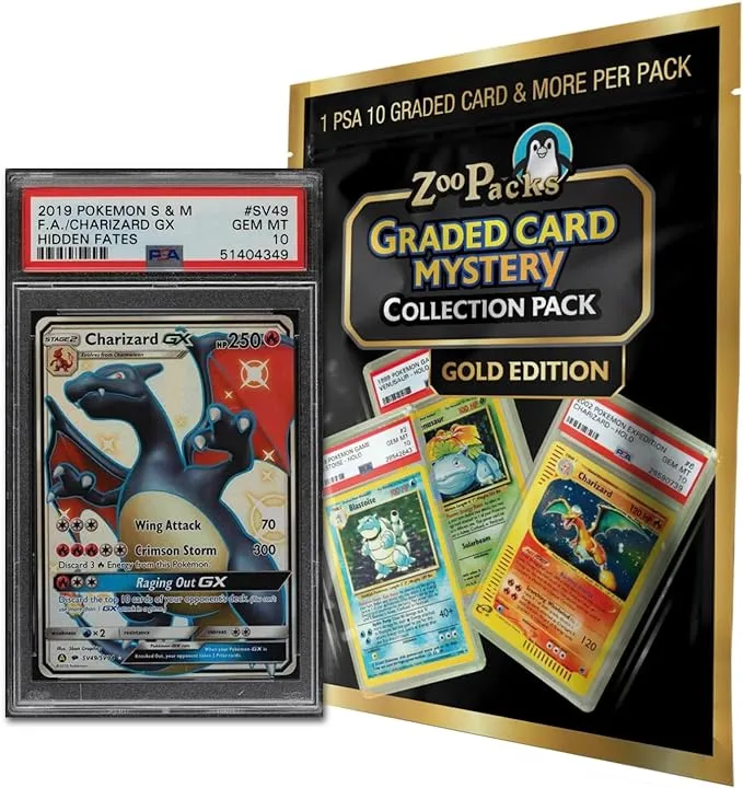 Pokemon TCG: Graded Card Mystery Power Pack - Gold Edition - 1 PSA 10 Graded Card + 25 Additional Cards with 5 Holofoils - 1 First Edition Card + 2 Factory Sealed 10 Card Booster Packs + 1 Code Card