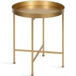 Kate and Laurel Celia Metal Foldable Round Accent Table, 18.25" x 18.25" x 22", Black Surface and Gold Frame, Modern Minimalist Design and Detachable Magnetic Tabletop