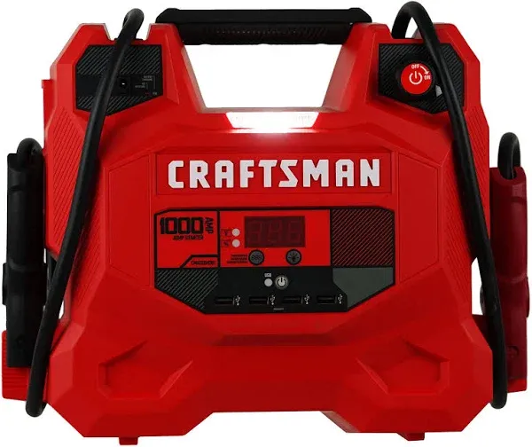 Craftsman 3-in-1 Jump Starter and Portable Power Station, CMXCESM281, 1000 Amps, 12 Volts, with DC Port, Four-Port USB Hub, and LED Work Light for