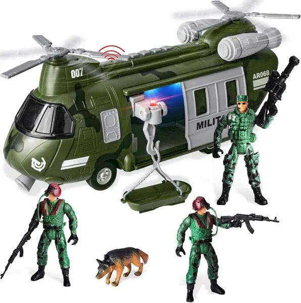 Syncfun Military Vehicles Toy Set of Friction Powered Transport Helicopter