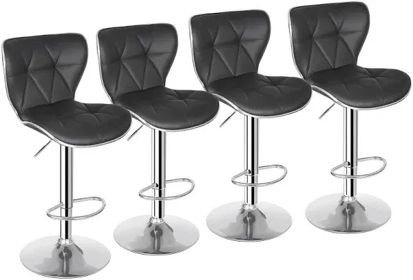 4X Adjustable Swivel Bar Stools Kitchen Counter Bar Stools with Back PU Leather