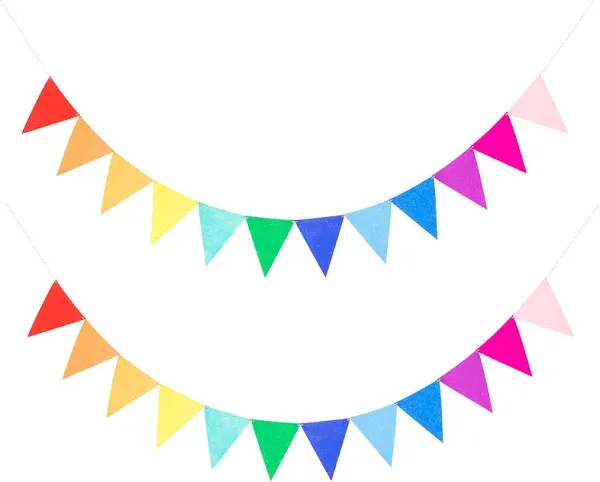 2 Assembled Rainbow Banners Felt Bunting Multicolor for Colorful Birthday 