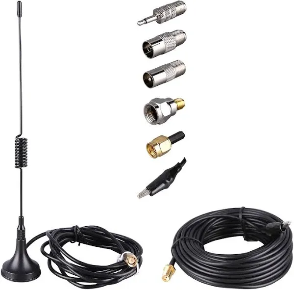 Portable Radio Signal Antenna SMA-Male, Outdoor TV FM Stereo Antenna,33Ft Ultra-Low Loss Coax Signal Extension Cable with 6pcs Universal Antenna Adapter for FM Radio Portable TV