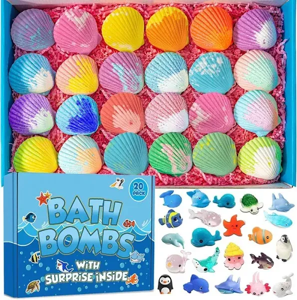 kims cosiart Bath Bombs for Kids with Surprise Marine Animals Inside 20 Shell Kids Bath Bombs Gift Set